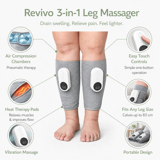 Revivo 3-in-1 Leg Massager - Relief for Swelling & Poor Circulation (One Leg)