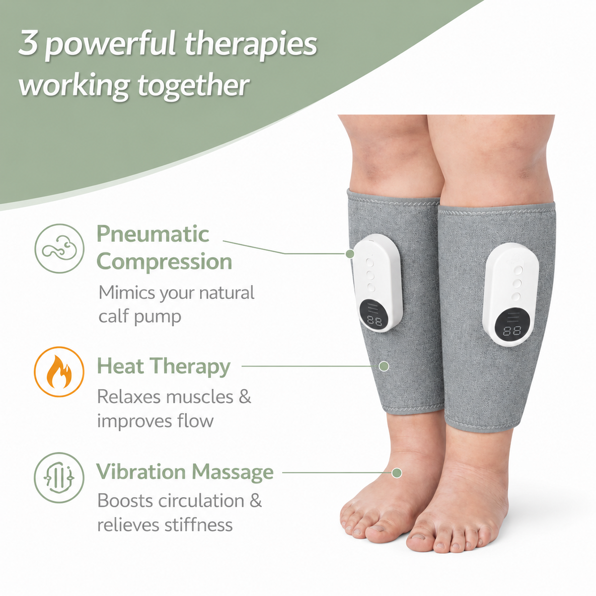 Revivo 3-in-1 Leg Massager - Relief for Swelling & Poor Circulation (One Leg)